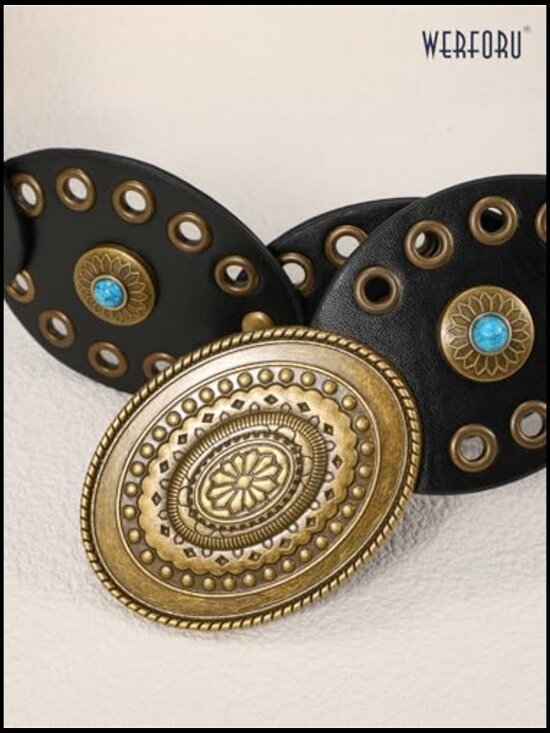 Western Belt with Turquoise Accents Boho Cowgirl Concho Leather Adjustable Disc